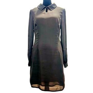 Fashion Union Black Long Sleeve Mini Dress Size M Sheer Sleeve Shift